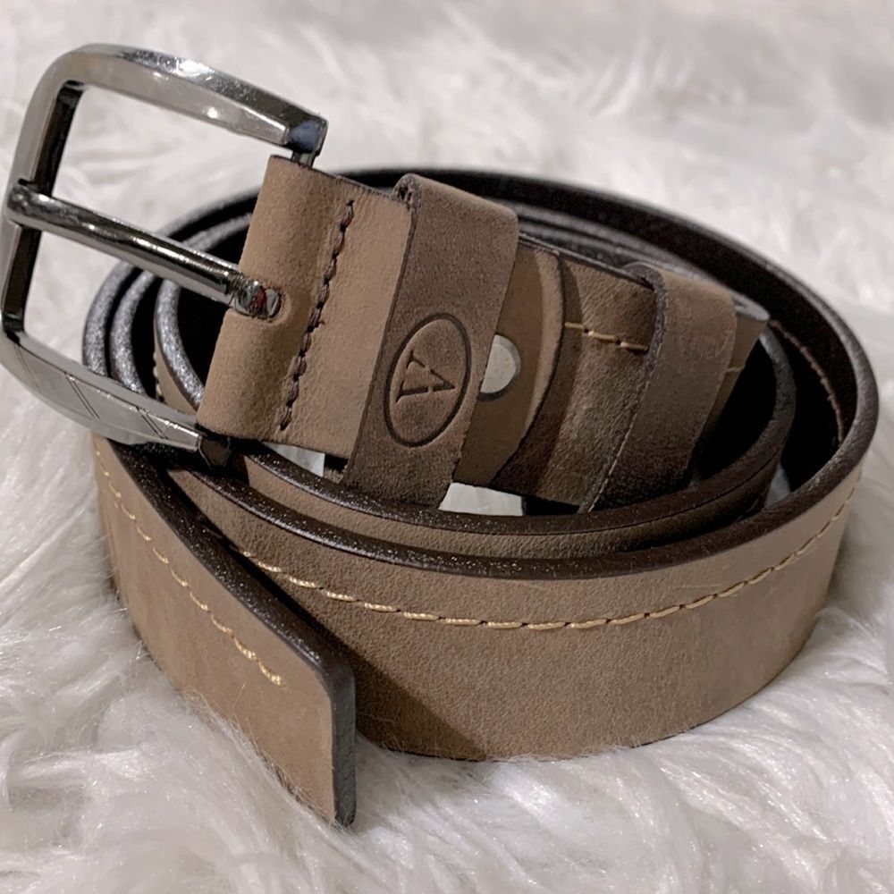 VALENCIA leather belt stitch detail silvertone buckle UNISEX size 38/95